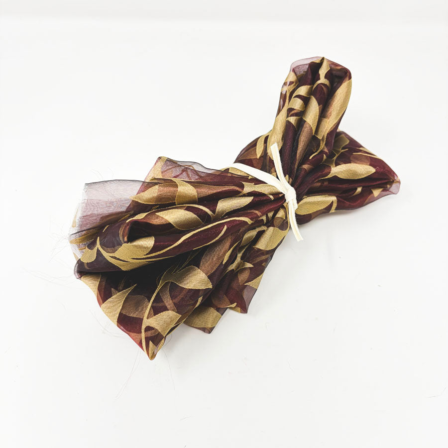 Burgundy Metallic Leaf Organza Remnant