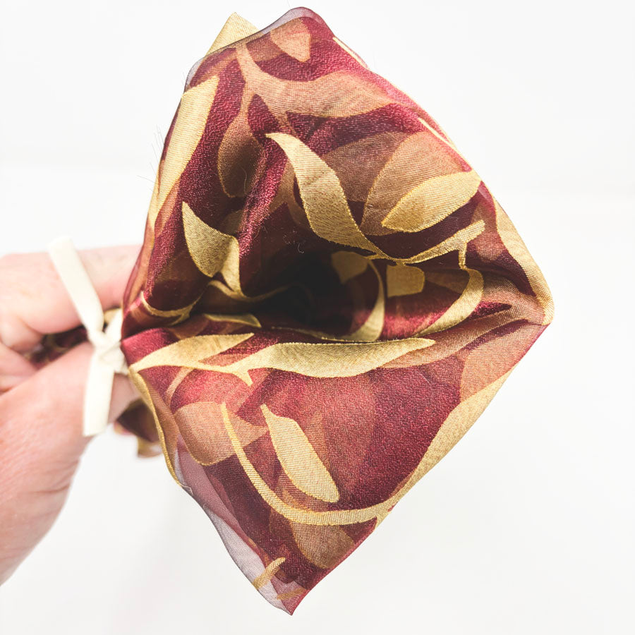 Burgundy Metallic Leaf Organza Remnant