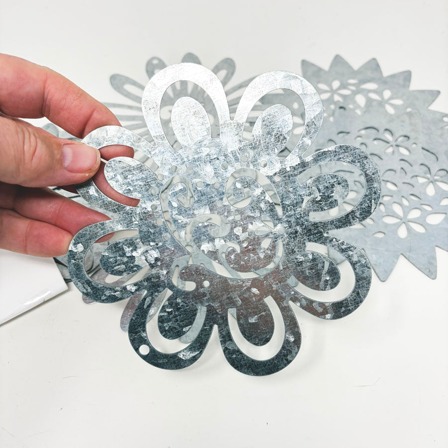 Galvanized Metal Flower Decor-8 ct