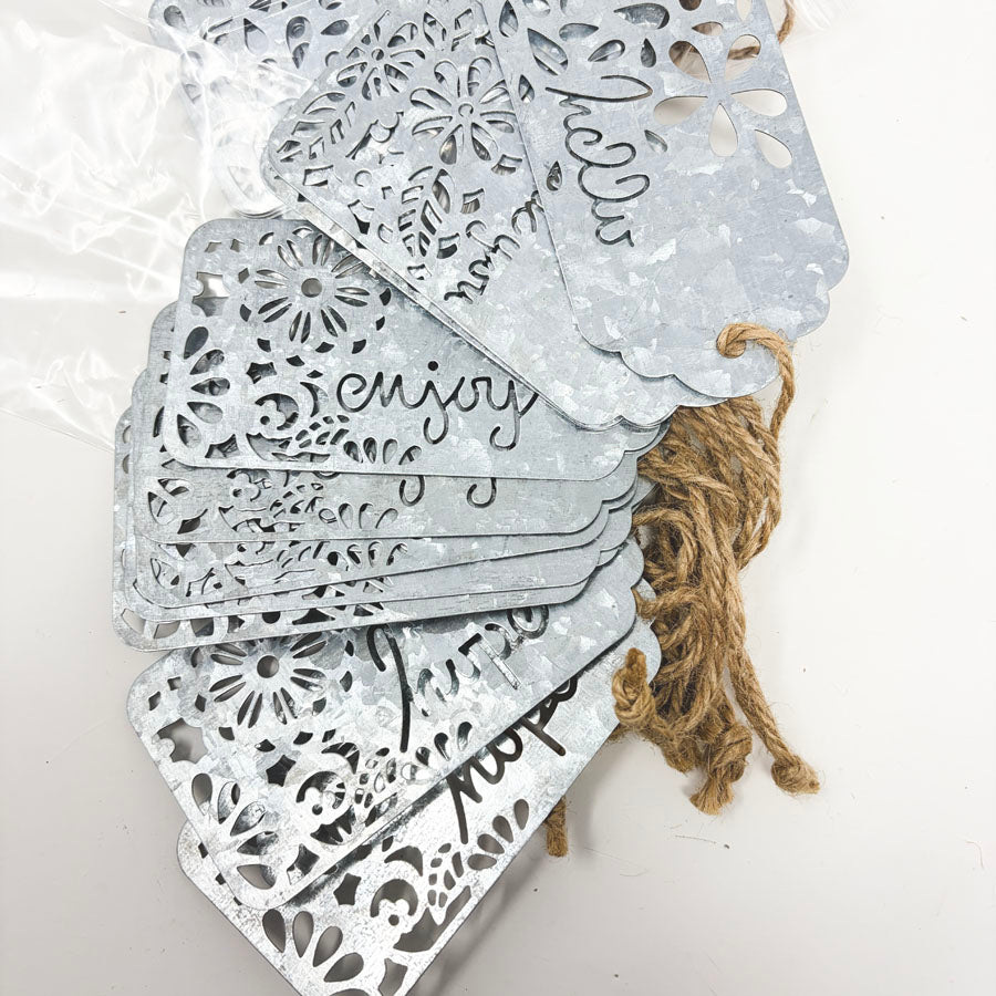 Metal Tin Hello Tags- 5" Across 10ct