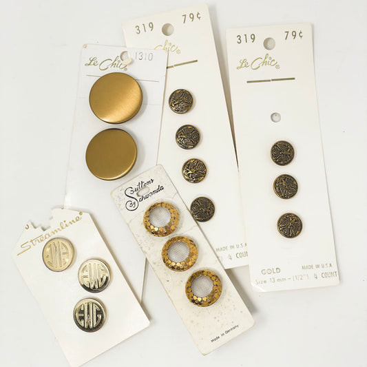 Vintage Gold Tone Carded Button Pack