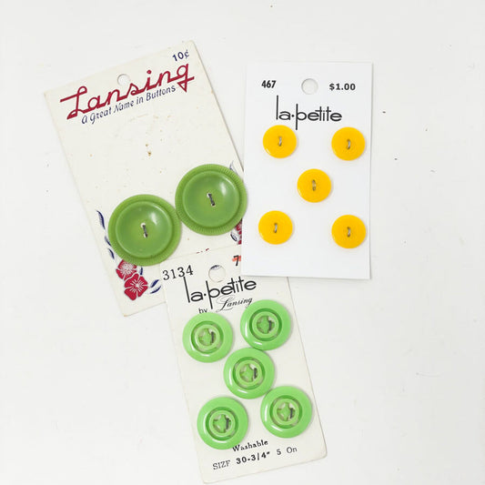 Vintage Yellow & Green Carded Button Pack