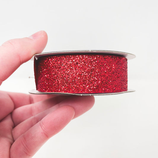 The Ribbon Boutique Red Glittery Metallic 7/8in Ribbon