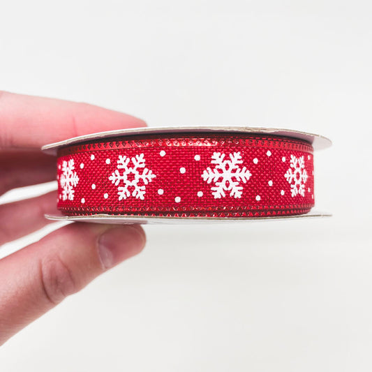Holiday Time Snowflake Tiny Dots Red 5/8in Ribbon
