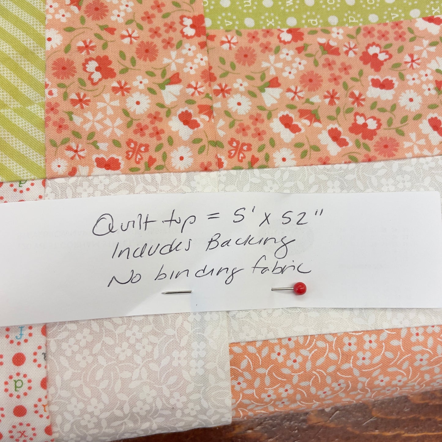 Peach Colored Quilt Top with Backing