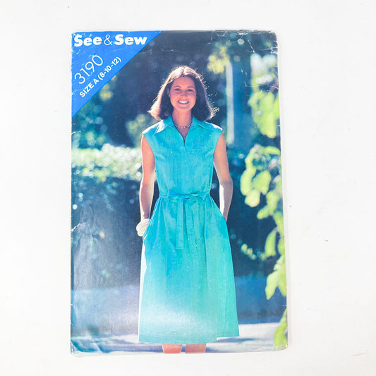 See & Sew Butterick 3190 Sewing Pattern - Dress (8-16) - 1980s