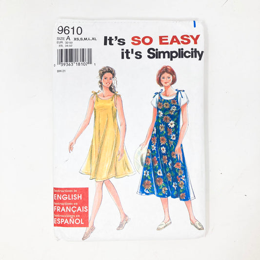 Simplicity 9610 Sewing Pattern - Dress (XS-XL) - 1995