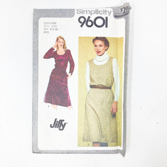 Simplicity 9601 Sewing Pattern - Dress (18 & 20) - 1980
