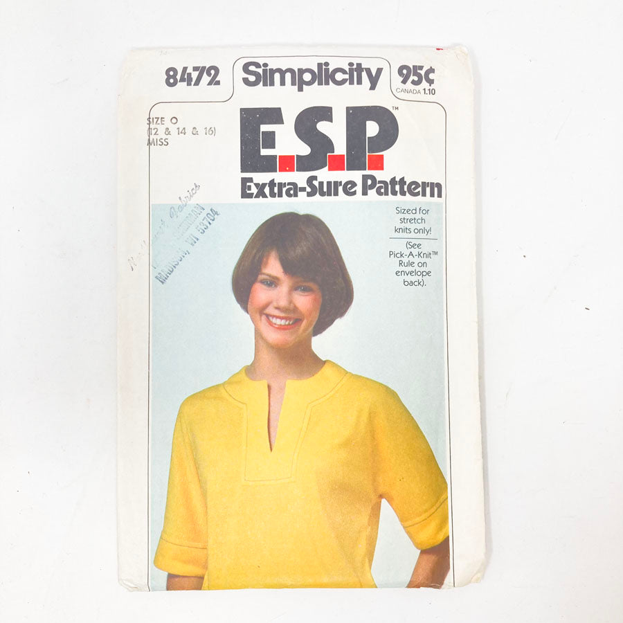 Simplicity E.S.P. 8472 Sewing Pattern - Top (6-16) - 1978