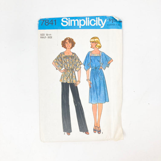 Simplicity 7841 Sewing Pattern - Dress/Outfit (16-1/2) - 1976
