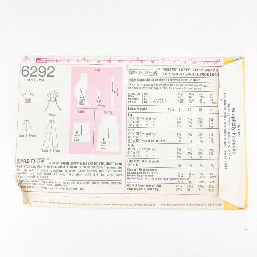 Simplicity 6292 Sewing Pattern - Outfit (10) - 1974
