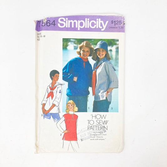 Simplicity 7564 Sewing Pattern - Top (16-18) - 1976