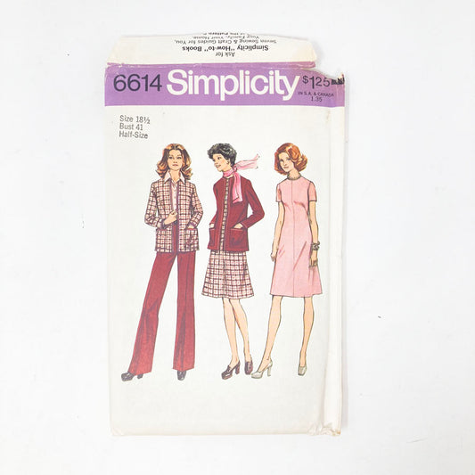 Simplicity 6614 Sewing Pattern - Outfit (18-1/2) - 1974