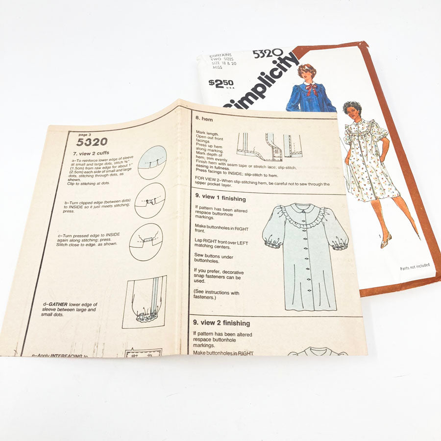 Simplicity 5320 Sewing Pattern - Top/Dress (18-20) - 1981