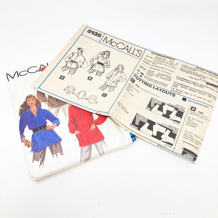 McCall's 8138 Sewing Pattern - Top (Large) - 1982