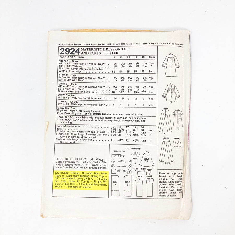 McCall's 2924 Sewing Pattern - Outfit (16) - 1971