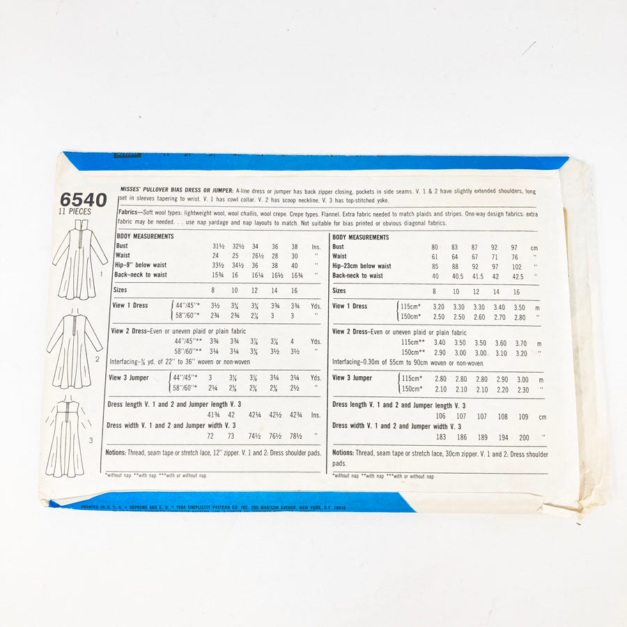 Simplicity 6540 Sewing Pattern - Dress (14) - 1984