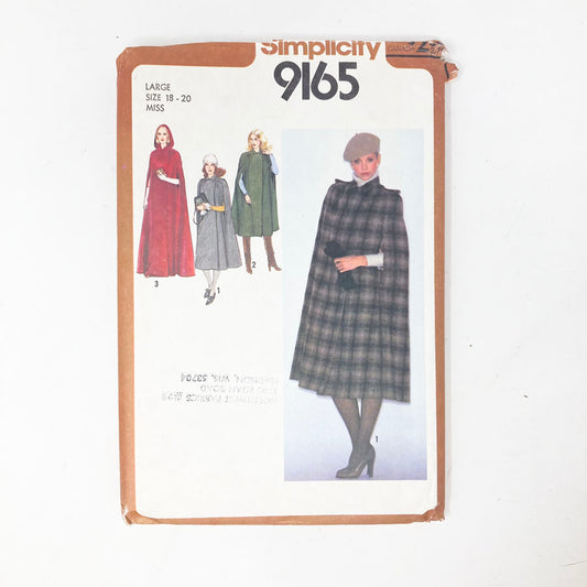 Simplicity 9165 Sewing Pattern - Coat (18-20) - 1979