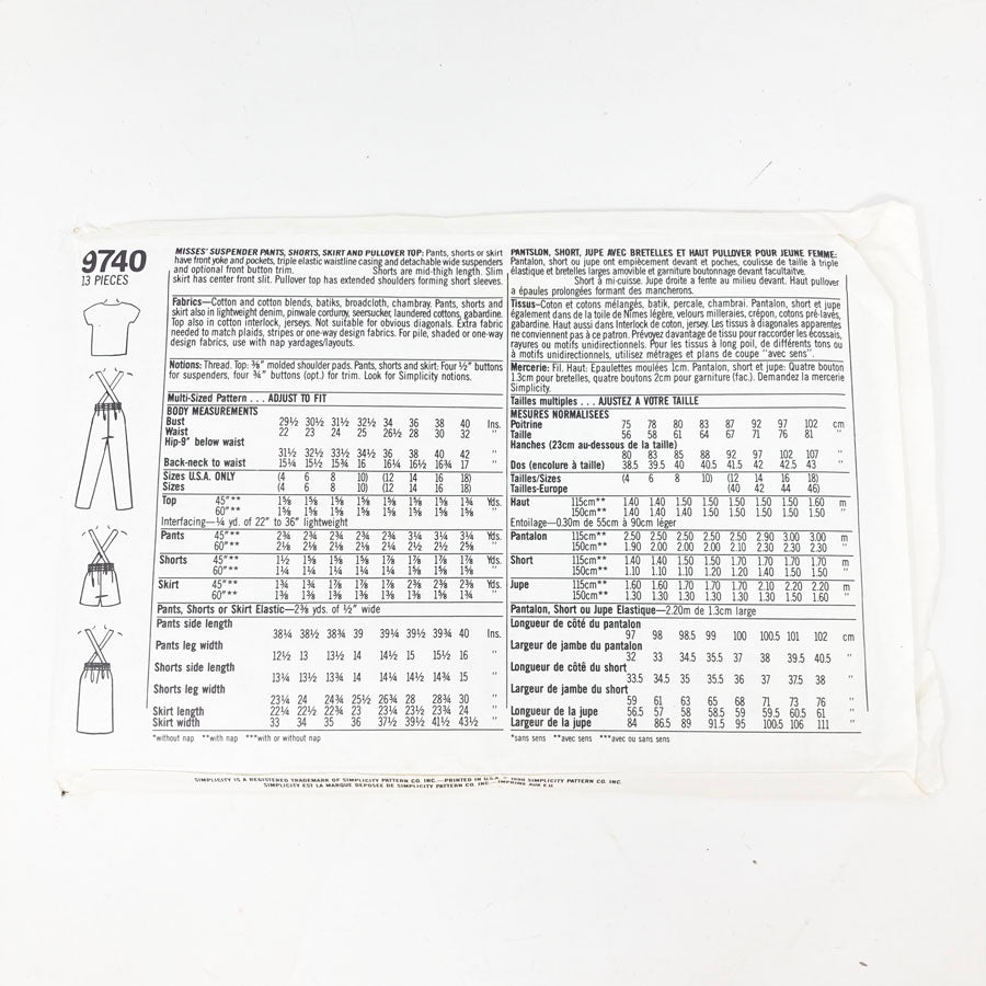 Simplicity 9740 Sewing Pattern - Outfit (12-18) - 1990