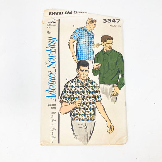 Advance 3347 Sewing Pattern - Men's Shirt (Neck 15-1/2) - 1960s