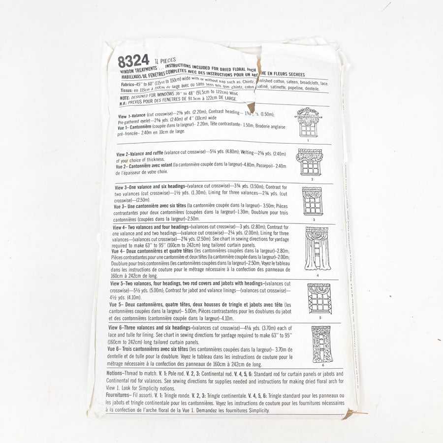 Simplicity 8324 Sewing Pattern - Curtains Jiffy 6-Pack