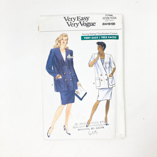 Very Vogue 7704 Sewing Pattern - Suit (14-18) - 1990