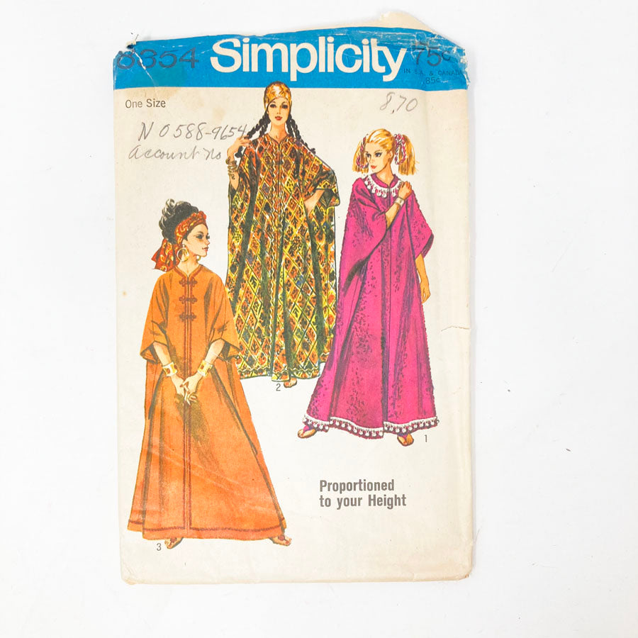 Simplicity 8354 Sewing Pattern - Caftan (One Size) - 1969