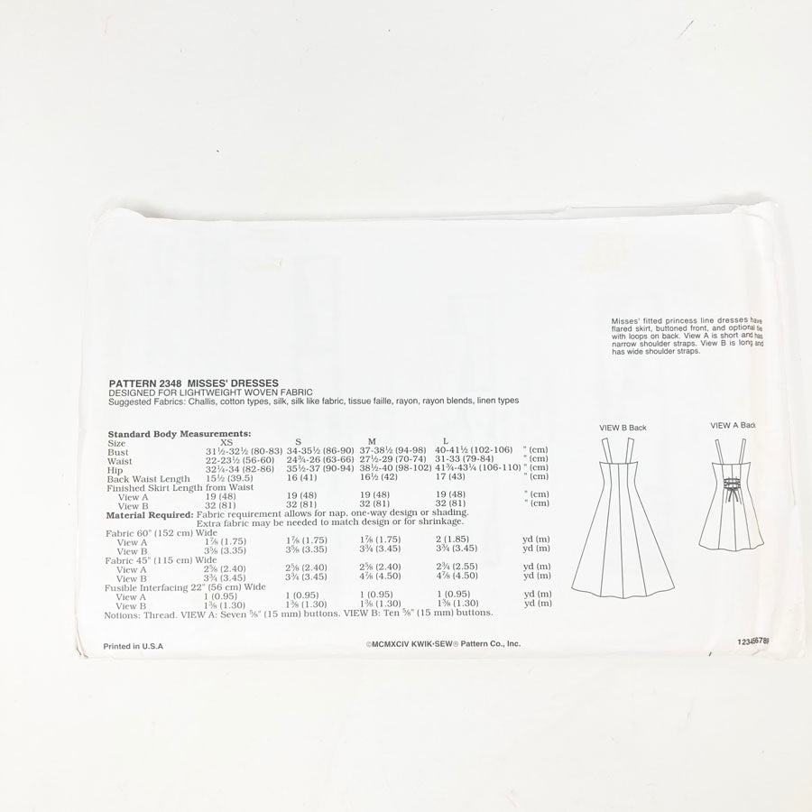 Kwik Sew 2348 Sewing Pattern - Dress (XS-L) - 1990s