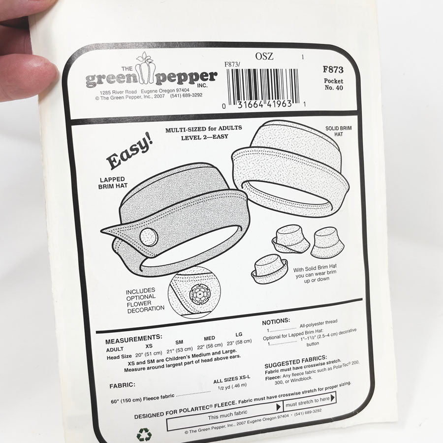 Roll Brim Hat Sewing Pattern F873 - The Green Pepper (2007)