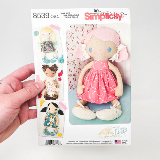 Simplicity 8539 Sewing Pattern - Whimsy 15" Stuffed Dolls and Clothes