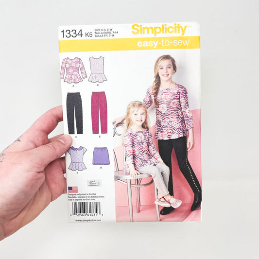Simplicity 1334 Sewing Pattern - Child's and Girls' Top, Mini Skirt and Slim Pants