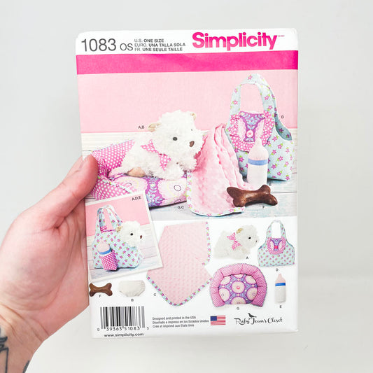 Simplicity 1083 Sewing Pattern - Stuffed Puppy, Carrier, Bed, Blanket, Bottle and Diaper