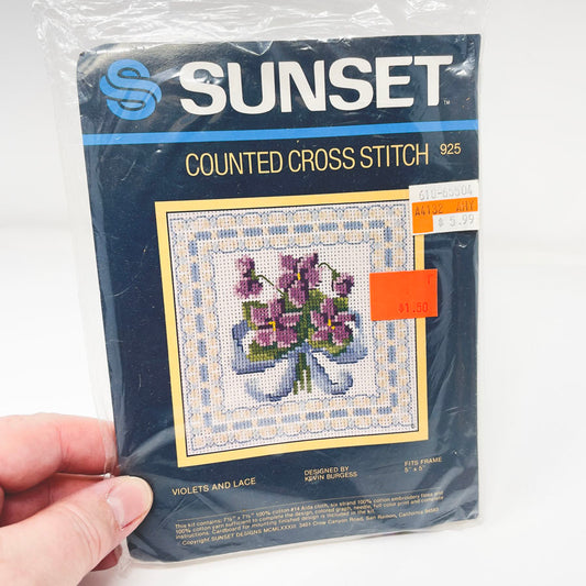 Violets and Lace Cross Stitch Kit - Sunset