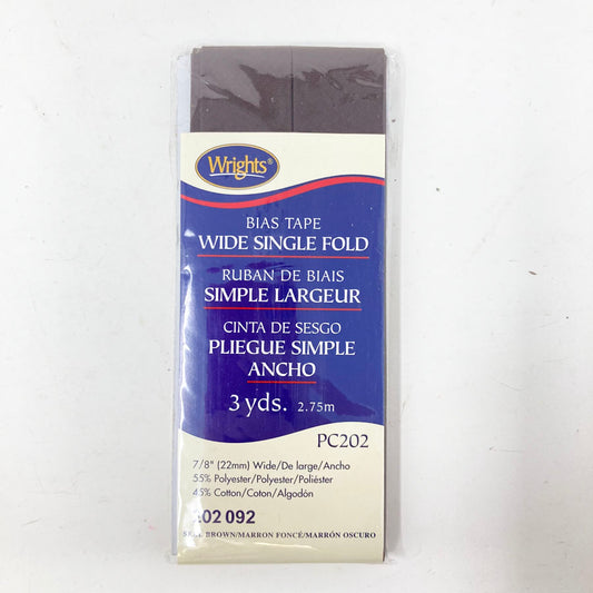 Wrights Wide Single Fold Bias Tape - Seal Brown