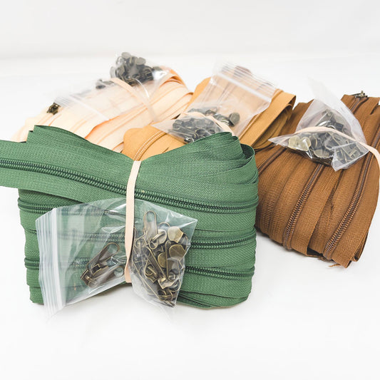 Nylon Continuous Zipper Lengths with Antique Brass Pulls