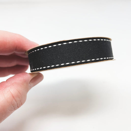 5/8" Black Stitched Grosgrain Ribbon Spool