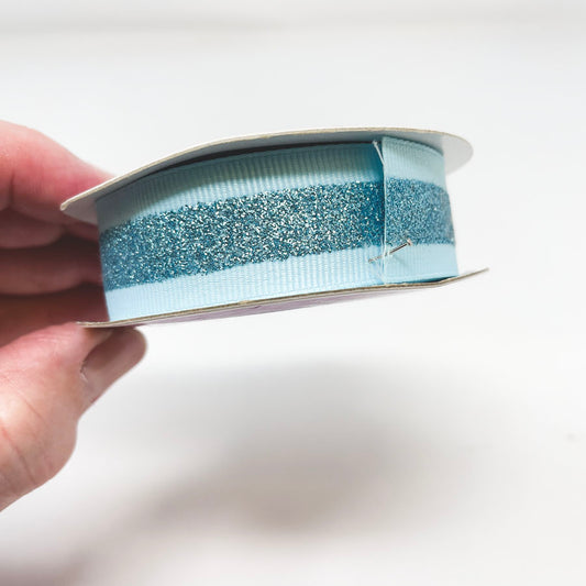 7/8" Aqua Glitter Stripe Ribbon Spool