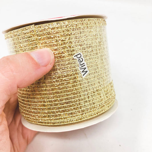 Holiday Time Sparkle Gold Ribbon 2-7/16"