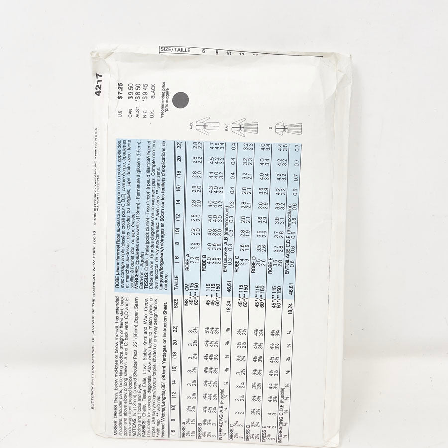 Vintage 1989 Butterick Dress - 4217 - Size 12-16