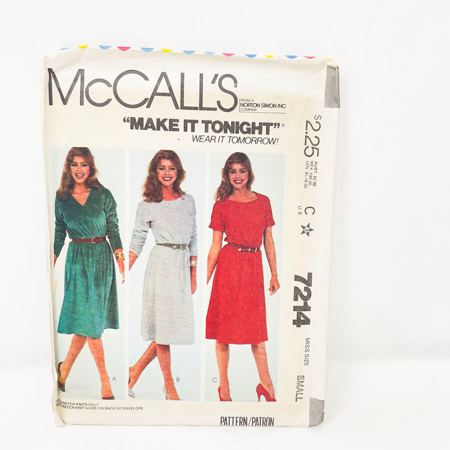 Vintage 1980 McCalls Dress - 7214 - Size Small
