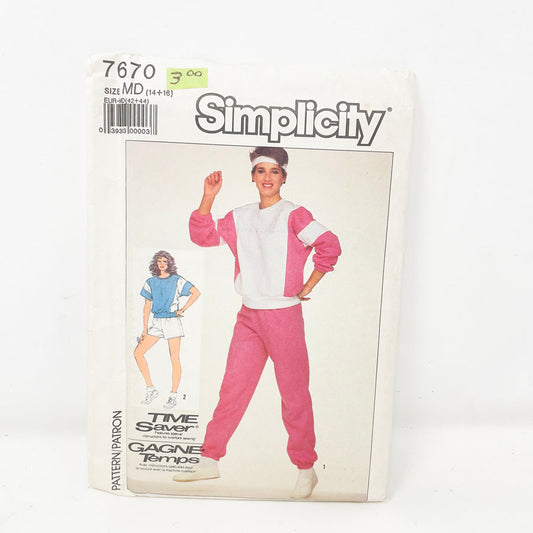 Vintage 1986 Simplicity Workout - 7670 - Size 14-16
