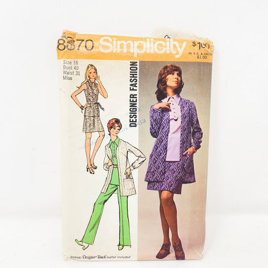 Vintage 1970 Simplicity Pants/Skirt/Jacket - 8870 - Size 18
