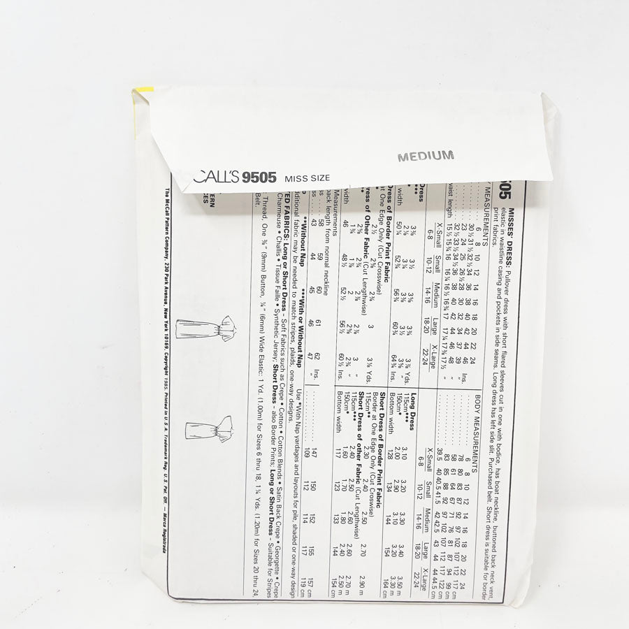 Vintage 1985 McCalls Dress - 9505 - Size Med