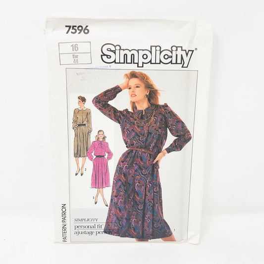 Vintage 1986 Simplicity Dress - 7596 - Size 16