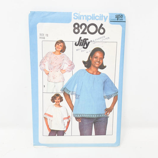 Vintage 1977 Simplicity Top - 8206 - Size 12