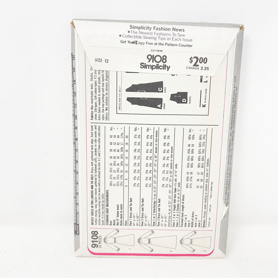 Vintage 1979 Simplicity Dress - 9108 - Size 12