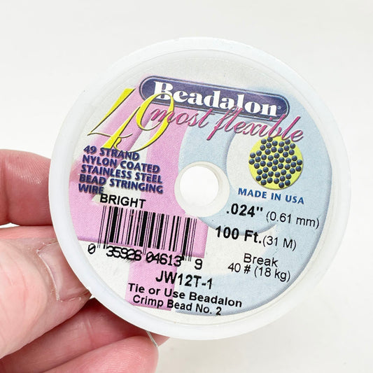 49 Strand Stainless Steel Bead Stringing Wire, .024 - 100 ft