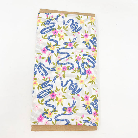 43" x 43" - Blue Ribbon & Floral Cotton Fabric