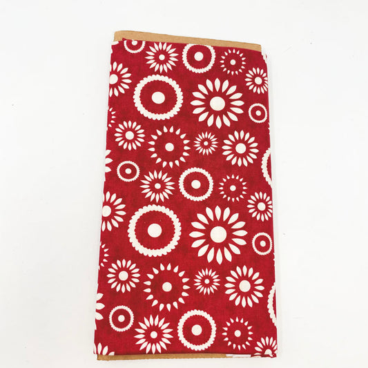 1 yd x 44" - Deep Red Circle Bursts Fabric