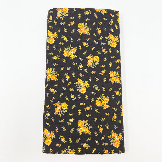 1 yd x 53" - Vintage Orange Roses on Black Fabric